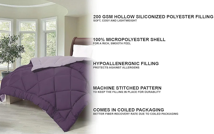 Cloth Fusion Reversible AC Comforter Set Double Bed 220 GSM,Soft Microfibre King Size Quilt Blanket for Winter